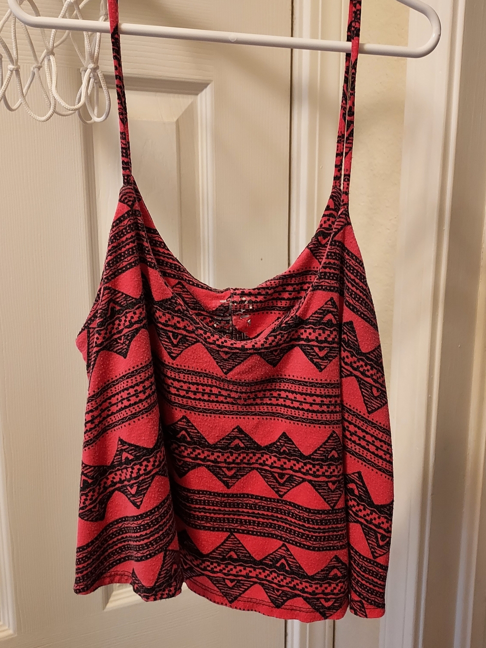 Women's Pink Tribal Print Spaghetti Strap Crop Top